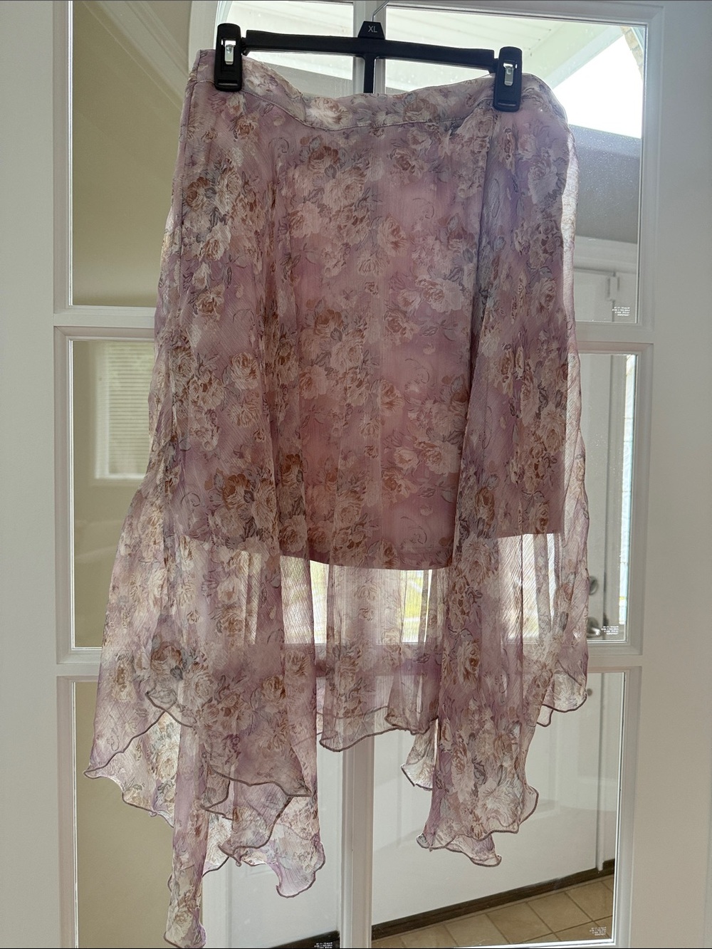 Lavender Floral Asymmetric Chiffon Skirt - Women